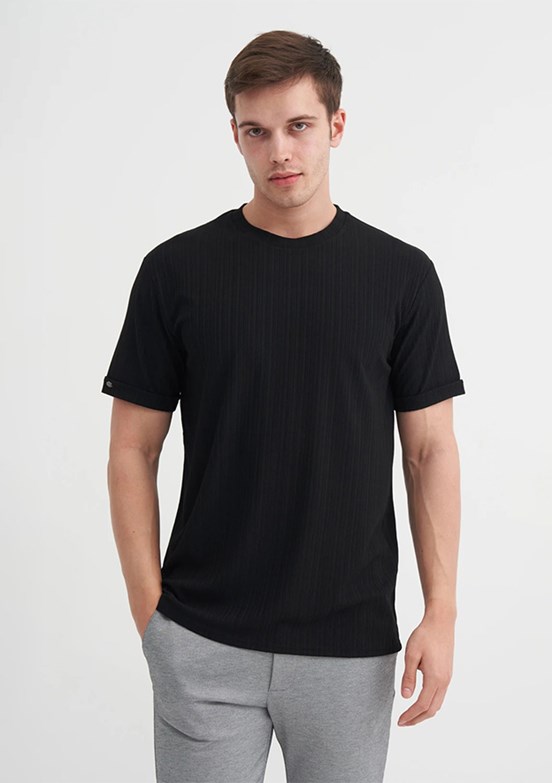 CAZADOR Siyah Erkek Bisiklet Yaka T-shirt