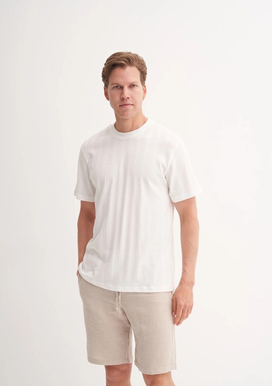 CAZADOR Beyaz Erkek Bisiklet Yaka T-shirt