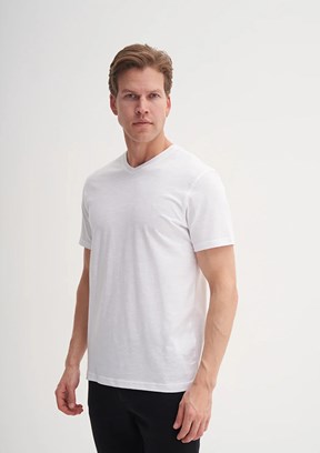 CAZADOR Beyaz Erkek V Yaka T-shirt