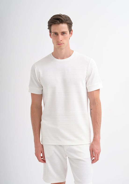 CAZADOR Caz 4207 - 25YCEEO04207 Erkek Beyaz Bisiklet Yaka T-Shirt
