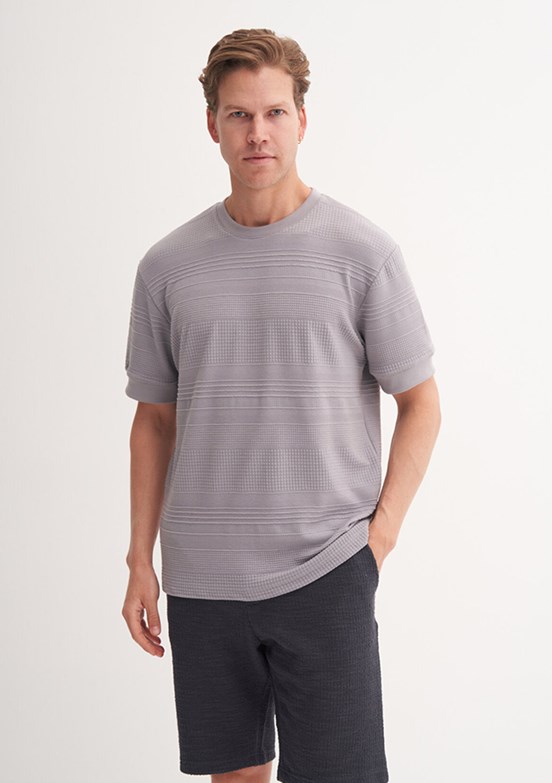 CAZADOR Gri Erkek Bisiklet Yaka T-Shirt