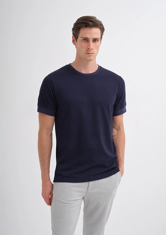 CAZADOR Caz 4207 - 25YCEEO04207 Erkek Lacivert Bisiklet Yaka T-Shirt