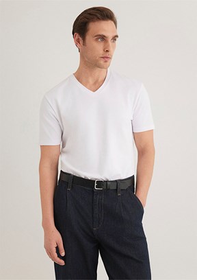 MAVİ Beyaz Erkek V Yaka T-Shirt