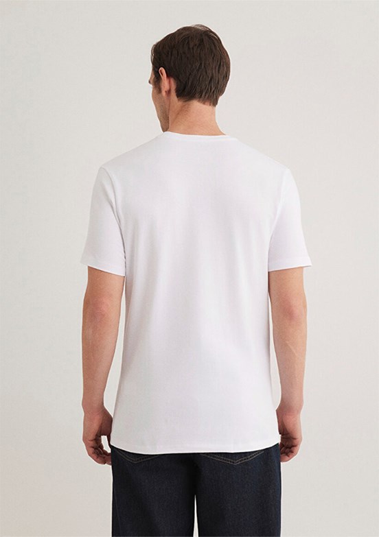 MAVİ Beyaz Erkek V Yaka T-Shirt