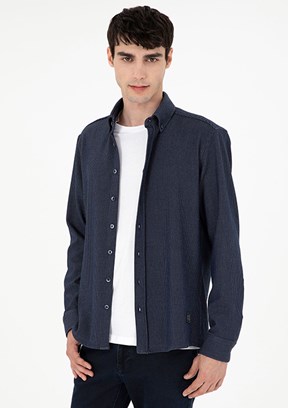 PİERRE CARDİN Lacivert Erkek Uzun Kol Gömlek