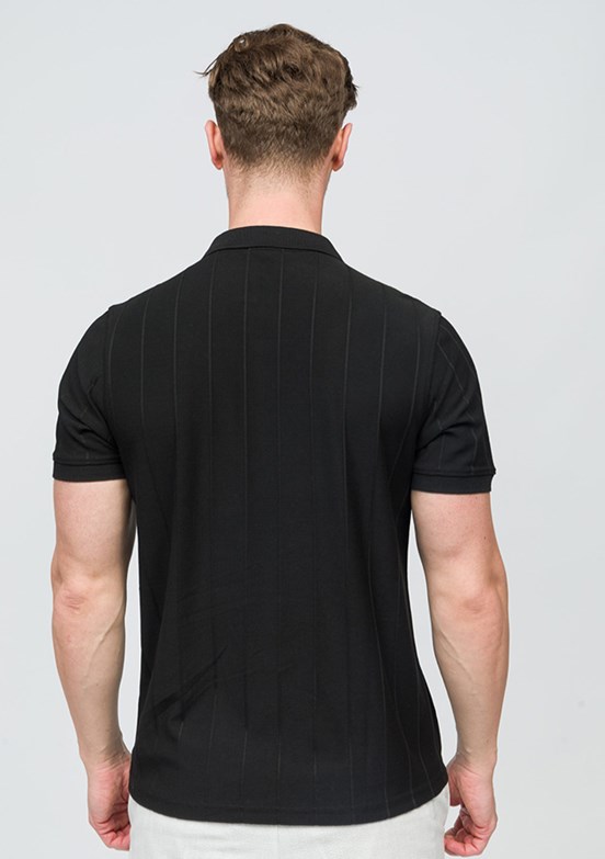 JOHNNY JOE Rice Siyah Erkek Polo Yaka T-shirt
