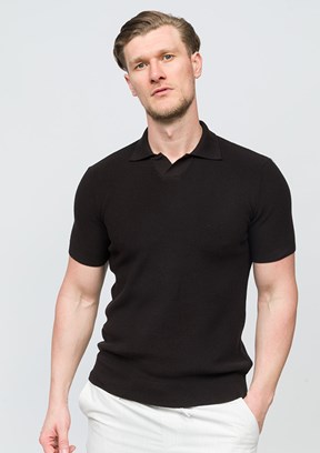 JOHNNY JOE Arana Siyah Erkek Triko T-shirt