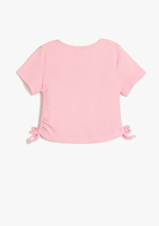 KOTON Pembe Kız Çocuk Bisiklet Yaka T-Shirt