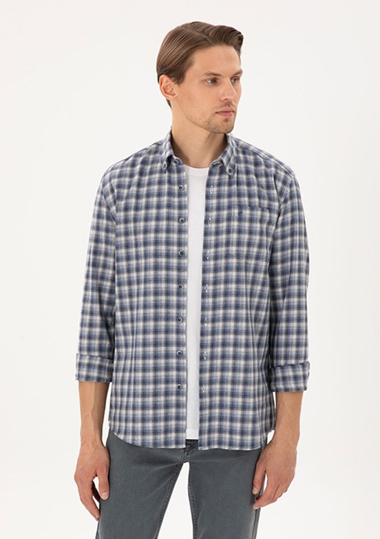 PİERRE CARDİN Mavi Erkek Uzun Kol Gömlek