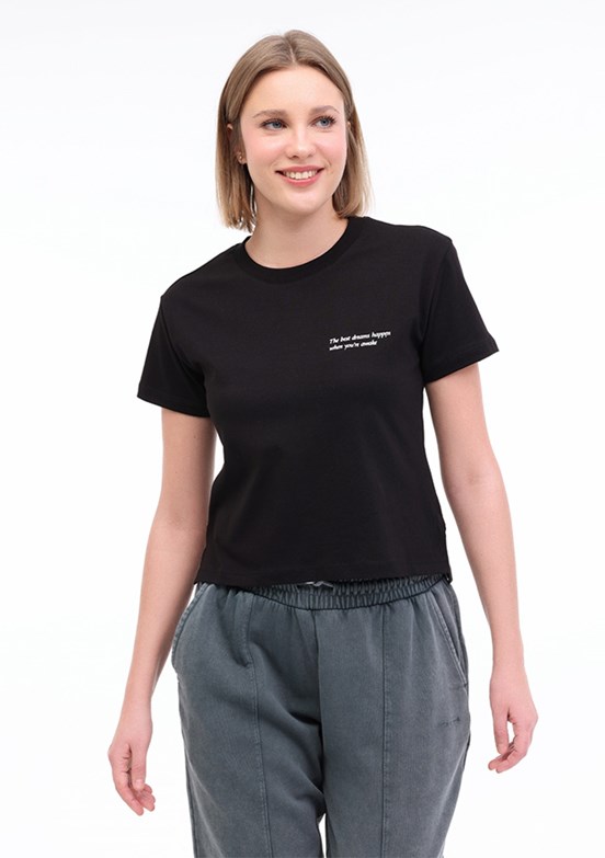 LUMBERJACK Siyah Kadın Kısa Kol T-Shirt