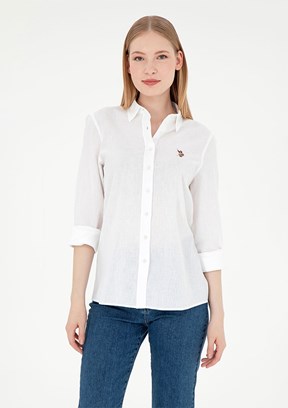 US POLO ASSN Beyaz Kadın Uzun Kol Gömlek