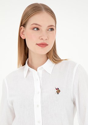US POLO ASSN Beyaz Kadın Uzun Kol Gömlek