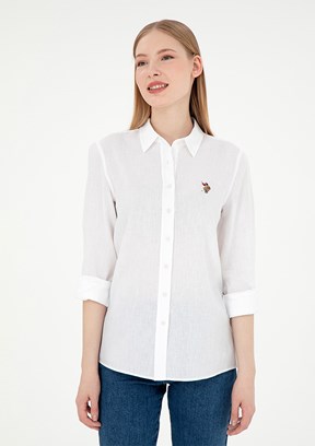 US POLO ASSN Beyaz Kadın Uzun Kol Gömlek