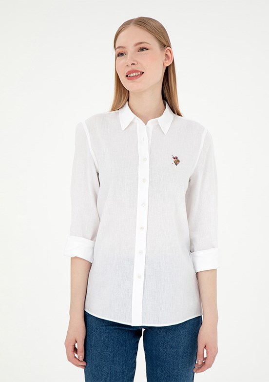 US POLO ASSN Beyaz Kadın Uzun Kol Gömlek