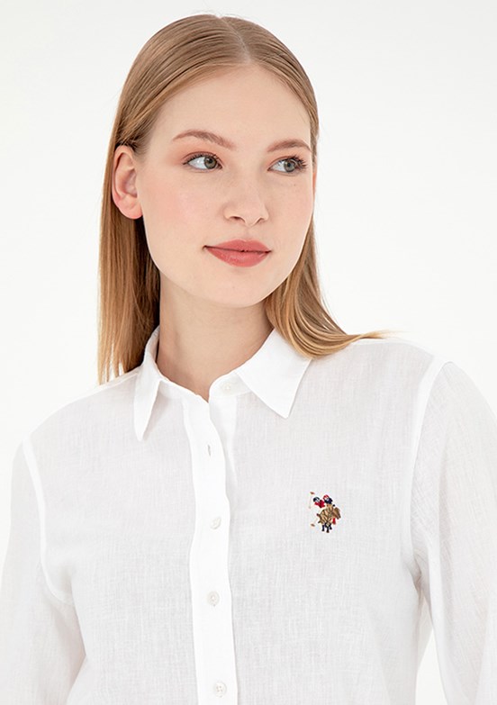 US POLO ASSN Beyaz Kadın Uzun Kol Gömlek