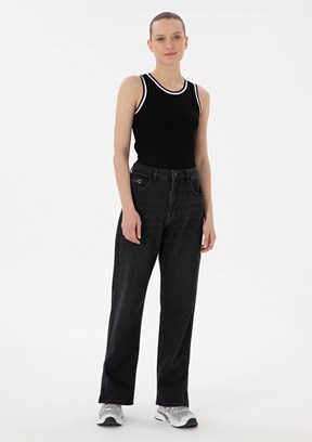 US POLO ASSN Siyah Kadın Straight Jean Pantolon