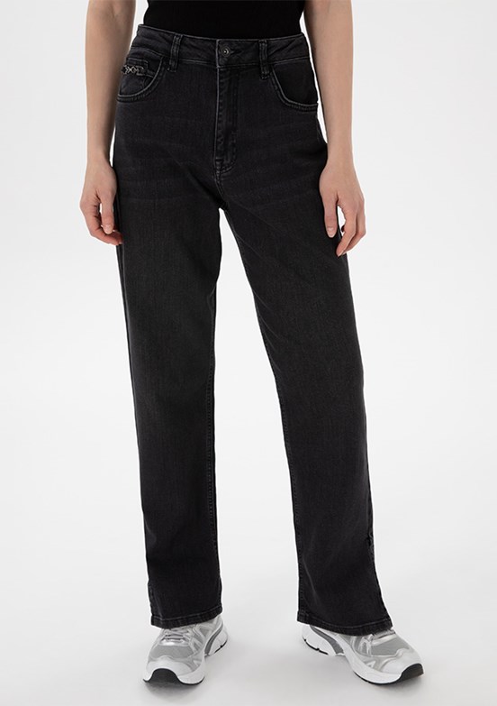 US POLO ASSN Siyah Kadın Straight Jean Pantolon