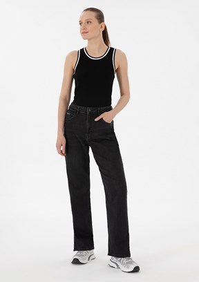 US POLO ASSN Siyah Kadın Straight Jean Pantolon