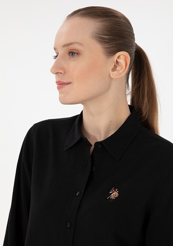US POLO ASSN Siyah Kadın Uzun Kol Gömlek