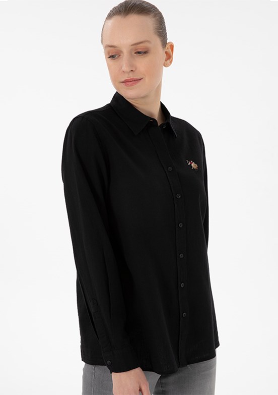 US POLO ASSN Siyah Kadın Uzun Kol Gömlek