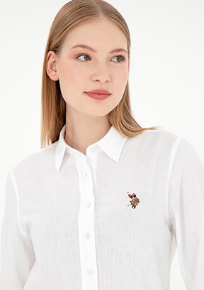 US POLO ASSN Beyaz Kadın Uzun Kol Gömlek