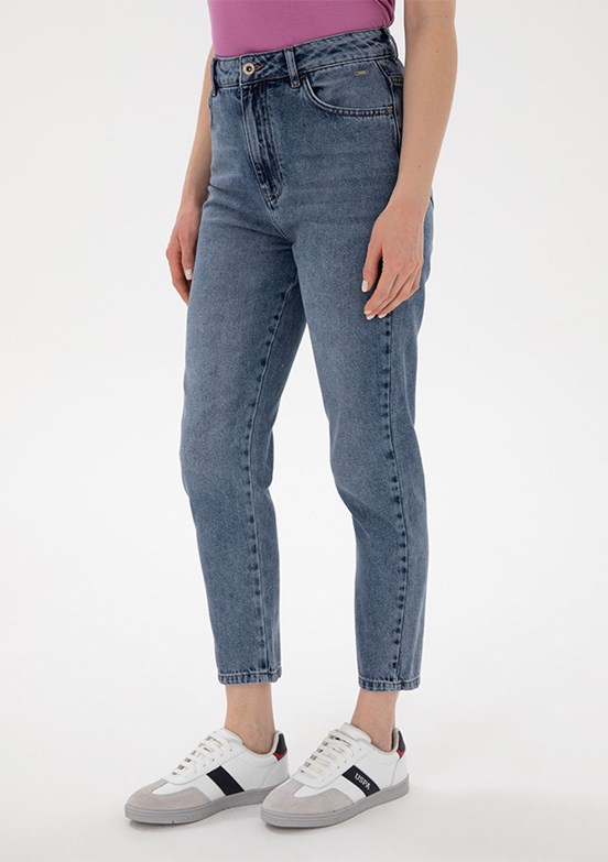 US POLO ASSN Mavi Kadın Mom Jean Pantolon
