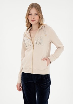 US POLO ASSN Bej Kadın Basic Sweatshirt