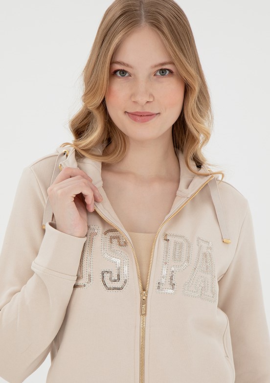 US POLO ASSN Bej Kadın Basic Sweatshirt