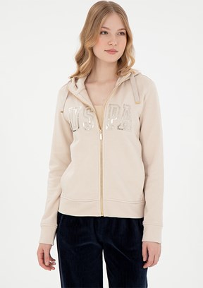 US POLO ASSN Bej Kadın Basic Sweatshirt