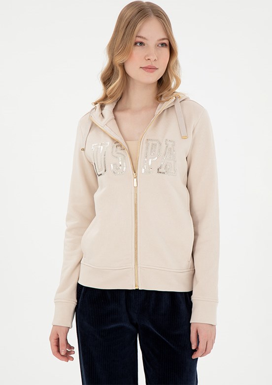 US POLO ASSN Bej Kadın Basic Sweatshirt
