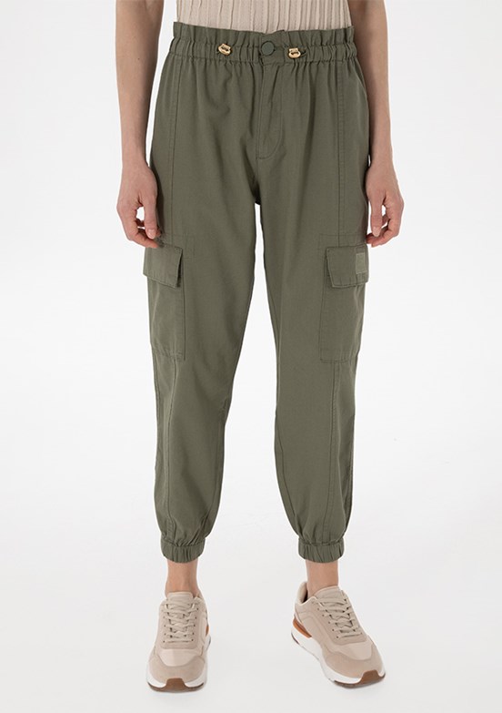 US POLO ASSN Yeşil Kadın Mom Pantolon