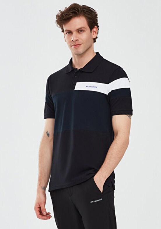 SKECHERS Siyah Erkek Polo Yaka T-shirt