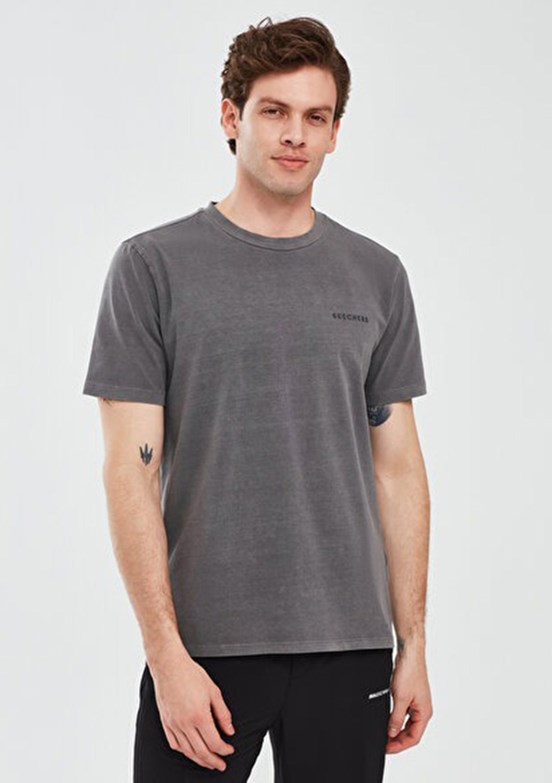 SKECHERS Organic Coll Antrasit Erkek Bisiklet Yaka T-shirt