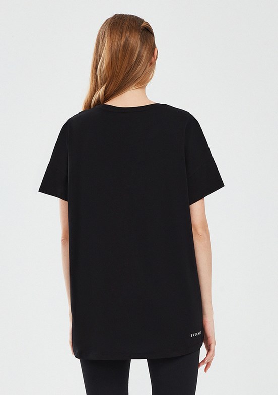 SKECHERS W Performance Tops Bisiklet Yaka Siyah Kadın T-shirt