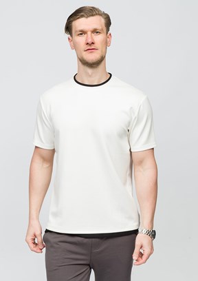 JOHNNY JOE Ekru Erkek Bisiklet Yaka T-shirt