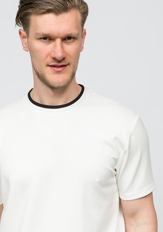 JOHNNY JOE Ekru Erkek Bisiklet Yaka T-shirt