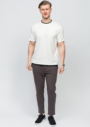 JOHNNY JOE Ekru Erkek Bisiklet Yaka T-shirt
