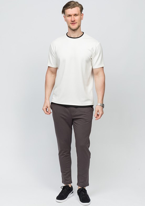 JOHNNY JOE Ekru Erkek Bisiklet Yaka T-shirt