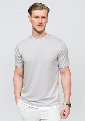 JOHNNY JOE Açık Gri Erkek Bisiklet Yaka T-shirt