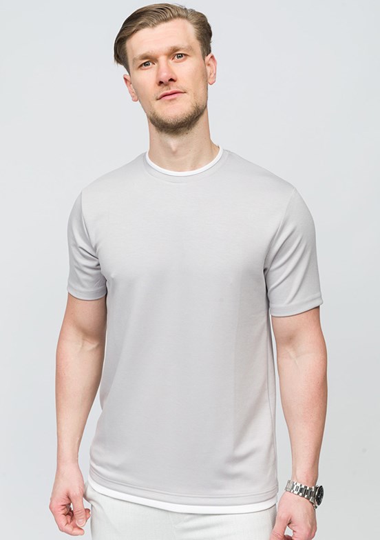 JOHNNY JOE Açık Gri Erkek Bisiklet Yaka T-shirt