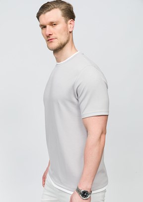 JOHNNY JOE Açık Gri Erkek Bisiklet Yaka T-shirt