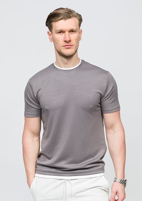 JOHNNY JOE Koyu Gri Erkek Bisiklet Yaka T-shirt