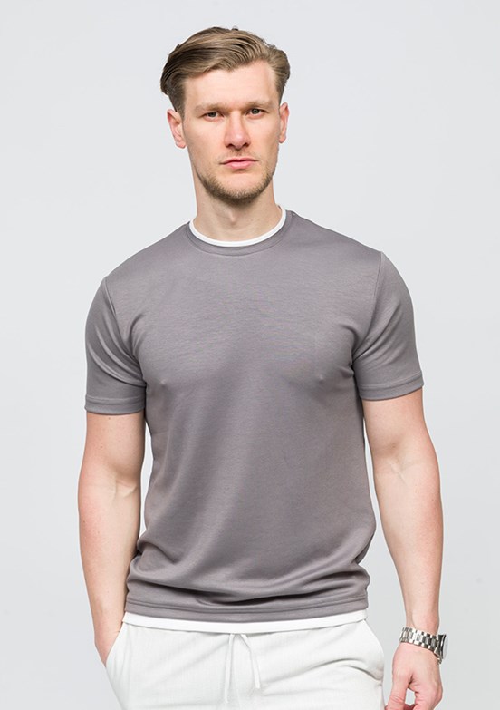 JOHNNY JOE Koyu Gri Erkek Bisiklet Yaka T-shirt