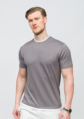 JOHNNY JOE Koyu Gri Erkek Bisiklet Yaka T-shirt