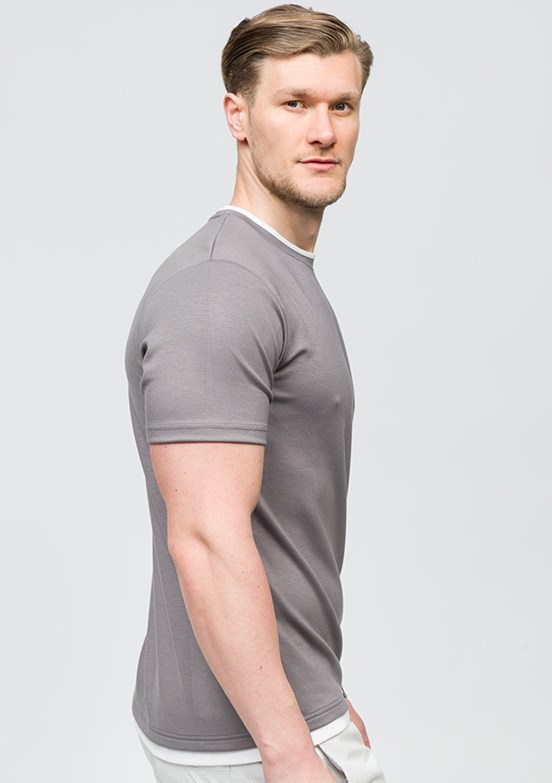 JOHNNY JOE Koyu Gri Erkek Bisiklet Yaka T-shirt