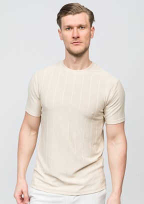 JOHNNY JOE Bej Erkek Bisiklet Yaka T-shirt