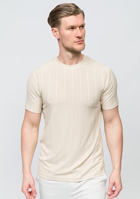 JOHNNY JOE Bej Erkek Bisiklet Yaka T-shirt