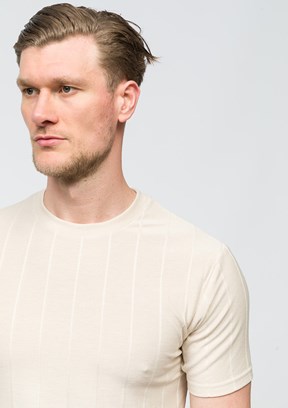 JOHNNY JOE Bej Erkek Bisiklet Yaka T-shirt