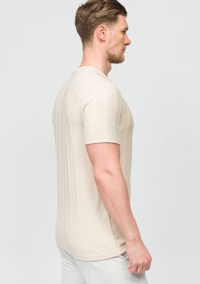 JOHNNY JOE Bej Erkek Bisiklet Yaka T-shirt