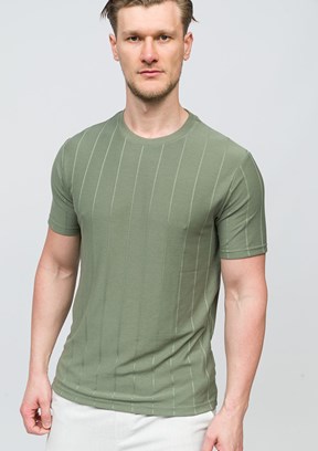 JOHNNY JOE Haki Erkek Bisiklet Yaka T-shirt